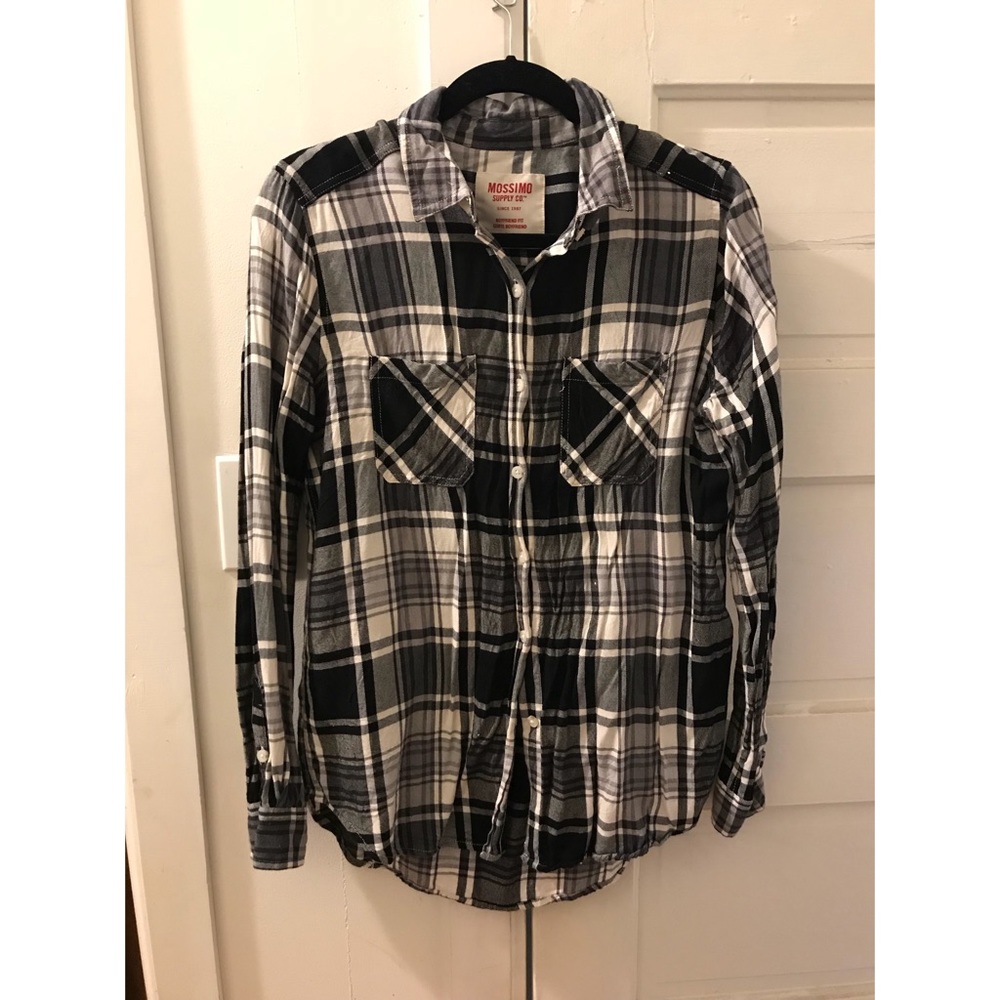 Black & White Plaid Boyfriend Shirt- Small
